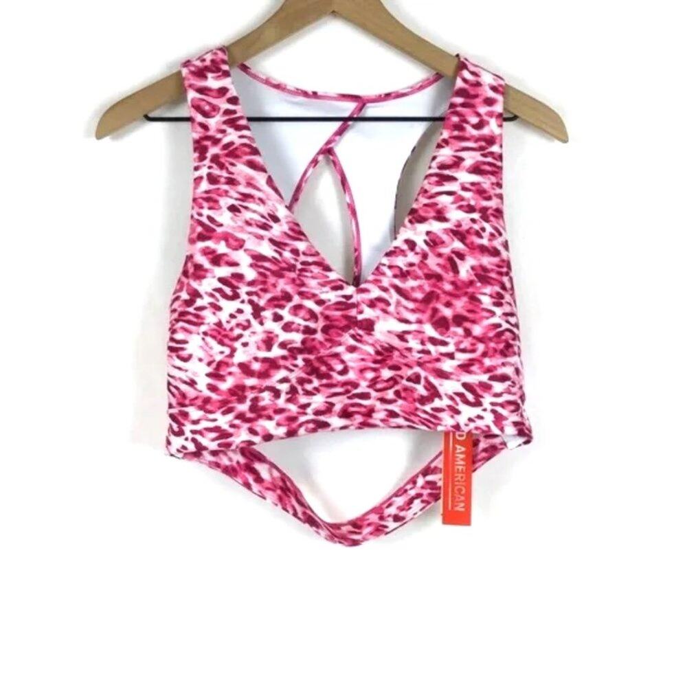 Good American Double Knit Key Hole Bra, Pink Leopard, NWT, size 2XL